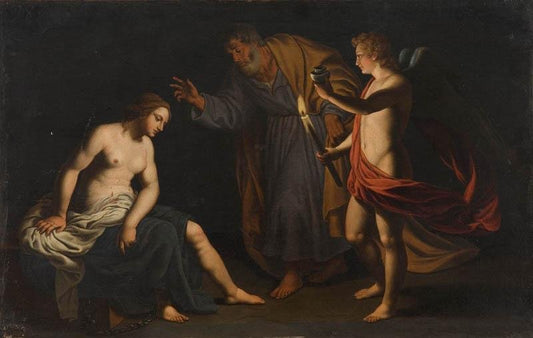 Visit of Saint Agatha in Prison by  Saint Peter and an Angel, vintage artwork by Alessandro Turchi, 12x8" (A4) Poster