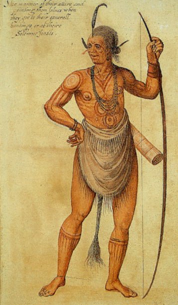 Warrior of the Secotan Indians of North Carolina, vintage artwork by John White, A3 (16x12") Poster Print