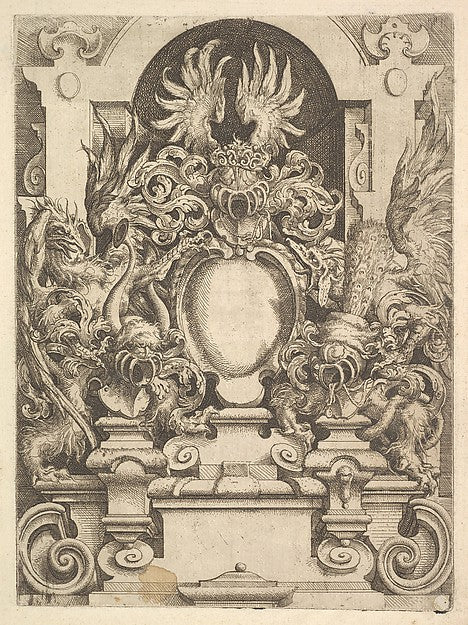 Wendel Dietterlin, the Elder:Design for a Cartouche Plate from Dietterlin's Architecttura 1598, vintage artwork, 16x12"(A3) Poster Print