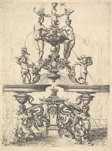 Wendel Dietterlin, the Elder:Design for a Fountain Plate 119 from Dietterlin's Architectura 1598, vintage artwork, 16x12"(A3) Poster Print