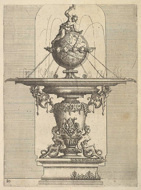 Wendel Dietterlin, the Elder:Design for a Fountain plate 80 from Dietterlin's Architettura 1598, vintage artwork, 16x12"(A3) Poster Print