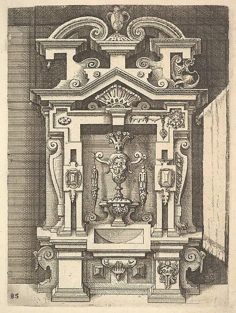 Wendel Dietterlin, the Elder:Design for a Lavabo Plate 85 from Dietterlin's Architectura 1598, vintage artwork, 16x12"(A3) Poster Print