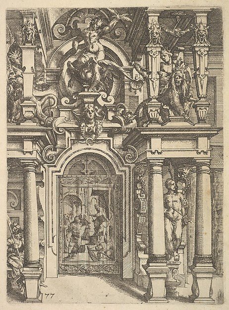 Wendel Dietterlin, the Elder:Ornament plate from Architettura 1598, vintage artwork, 16x12"(A3) Poster Print