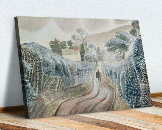 Wet Afternoon (St Mary’s Chapel, Capel-y-ffin, Powys, Wales) vintage landscape  by Eric Ravilious Wall Art Canvas