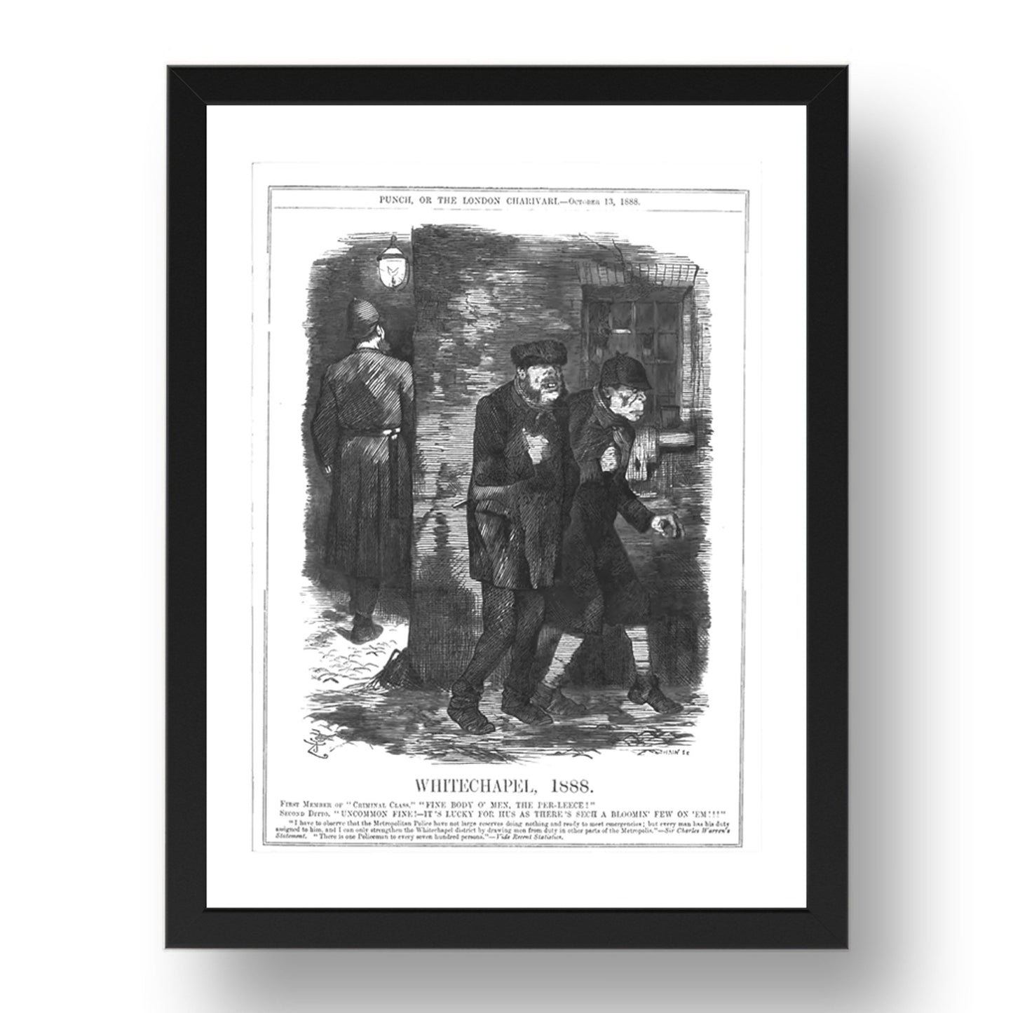 whitechapel 1888 Police Jack the Ripper cartoon, vintage historic poster in 17x13"(A3) Frame