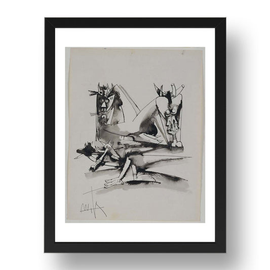 Wifredo Lam: Untitled, modernist artwork, A3 Size Reproduction Poster Print in 17x13" Black Frame