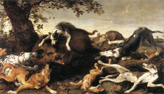 Wild Boar Hunt, vintage artwork by Frans Snyders, 12x8" (A4) Poster