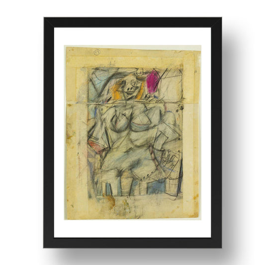 Willem de Kooning: Seated Woman, modernist artwork, A3 Size Reproduction Poster Print in 17x13" Black Frame
