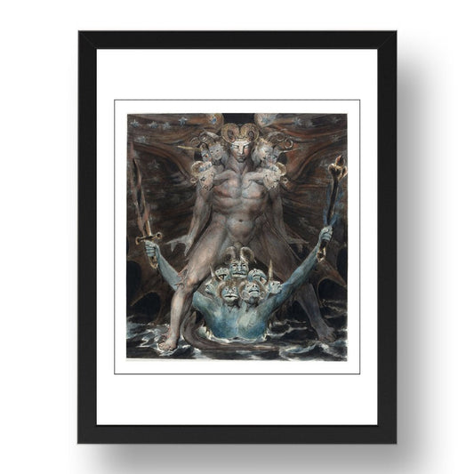 William Blake - Great Red Dragon & Sea Beast, vintage artwork in A3 (17x13") Black Frame