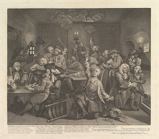 William Hogarth:A Rake's Progress Plate 6 June 25, 1735, vintage artwork, 16x12"(A3) Poster Print
