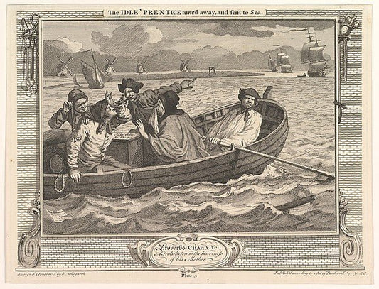 William Hogarth:The Idle 'Prentice Turned Away and Sent to Sea September 30, 1747, vintage artwork, 16x12"(A3) Poster Print