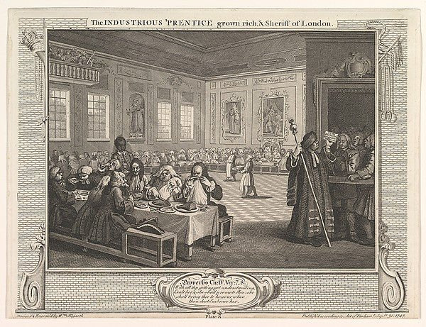 William Hogarth:The Industrious 'Prentice Grown Rich and Sheriff of London September 30, 1747, vintage artwork, 16x12"(A3) Poster Print