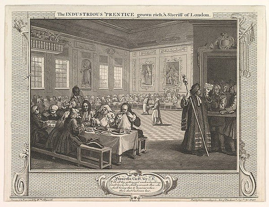 William Hogarth:The Industrious 'Prentice Grown Rich and Sheriff of London September 30, 1747, vintage artwork, 16x12"(A3) Poster Print