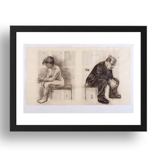 William Kentridge: Seated Couple, modernist artwork, A3 Size Reproduction Poster Print in 17x13" Black Frame