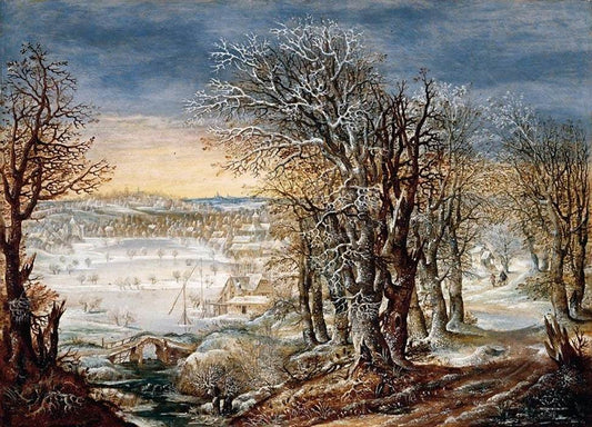 Winter Landscape in the Fôret de Soignes, vintage artwork by Denijs van Alsloot, 12x8" (A4) Poster