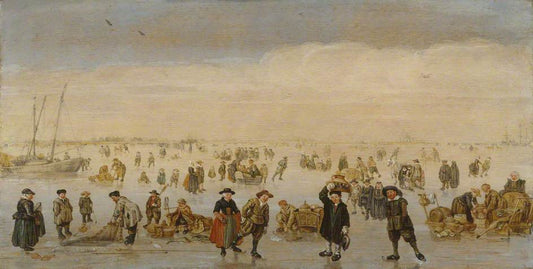 Winter Landscape with Figures on the Ice, vintage artwork by Arent Arentsz., 12x8" (A4) Poster
