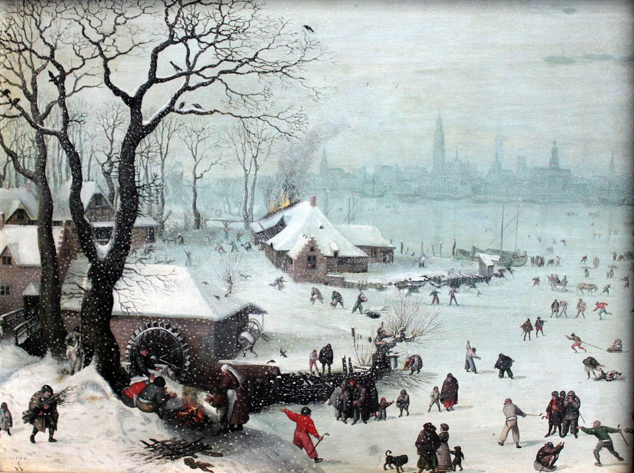 Winter Landscape with Snowfall near Antwerp, vintage artwork by Lucas van Valckenborch, A3 (16x12") Poster Print