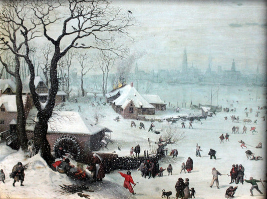 Winter Landscape with Snowfall near Antwerp, vintage artwork by Lucas van Valckenborch, A3 (16x12") Poster Print