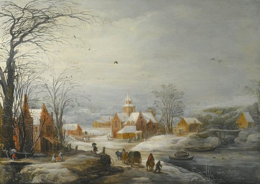 Winter Landscape with Travellers, vintage artwork by Joos de Momper the Younger, A3 (16x12") Poster Print