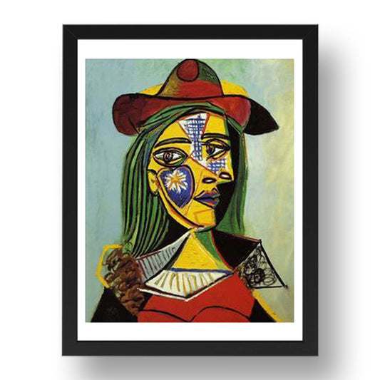 Woman in Hat and Fur Collar (Marie-Thérèse Walter) by Pablo Picasso, A3 Size Reproduction Poster Print in 17x13" Black Frame