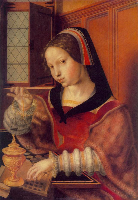 Woman weighing Gold, vintage artwork by Jan Sanders van Hemessen, A3 (16x12") Poster Print