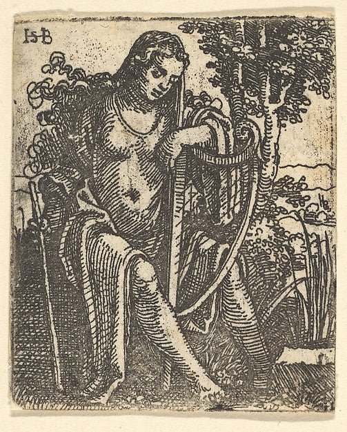 Woman with a Harp 1520–25-Sebald Beham , vintage art, A3 (16x12") Poster Print
