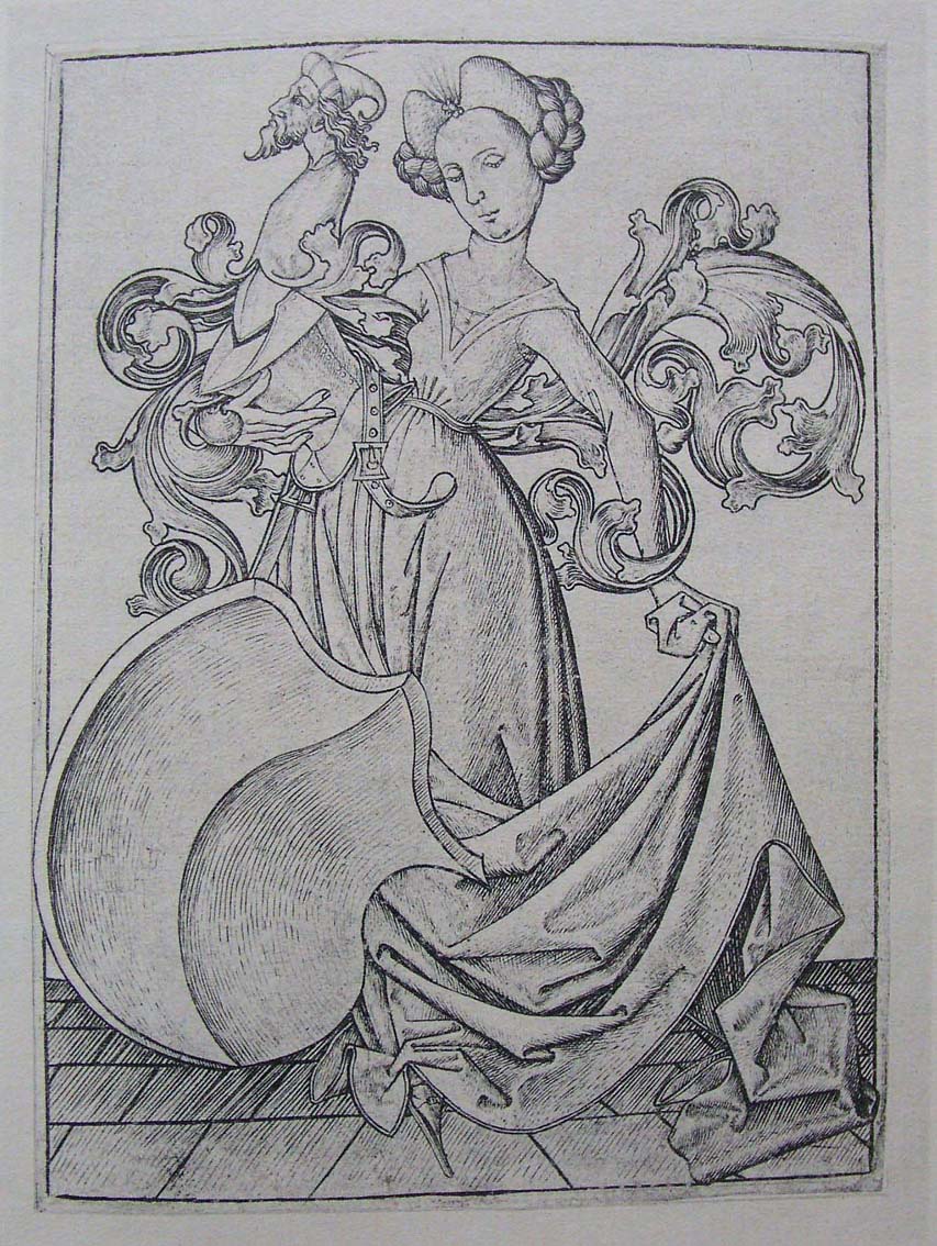 Woman with escutcheon, vintage artwork by Master E.S., A3 (16x12") Poster Print