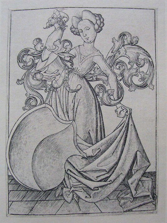 Woman with escutcheon, vintage artwork by Master E.S., A3 (16x12") Poster Print