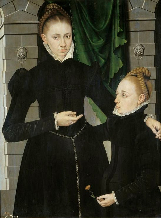 Woman with Her Daughter, vintage artwork by Adriaen van Cronenburg, A3 (16x12") Poster Print