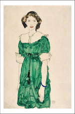 woman green dress by Egon Schiele, 12x8" (A4) Poster Print