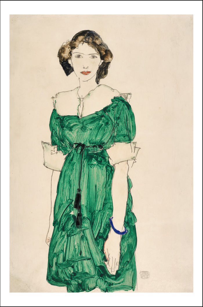 woman green dress by Egon Schiele, 12x8