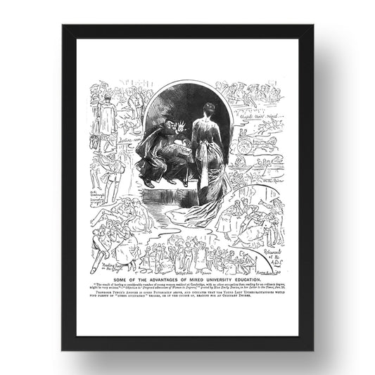 Women In UK Universities Satiriical Cartoon 1888, vintage historic poster in 17x13"(A3) Frame