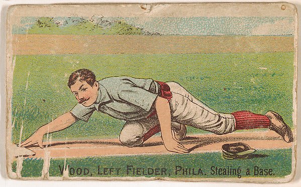 :Wood Left Field Philadelphia Stealing a Base from the "Gold Coin" Tobacco Issue 1887, vintage artwork, 16x12"(A3) Poster Print