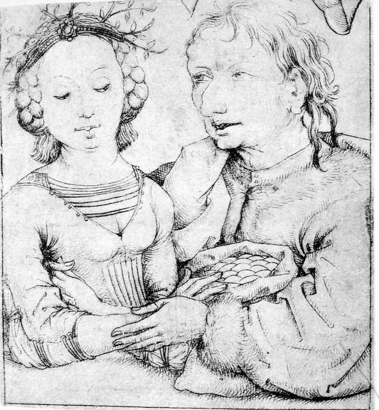 Young Girl and old Man, vintage artwork by Master of the Housebook, A3 (16x12") Poster Print