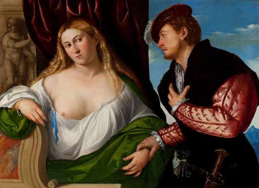 Young Lady and Her Suitor, vintage artwork by Bernardino Licinio, A3 (16x12") Poster Print