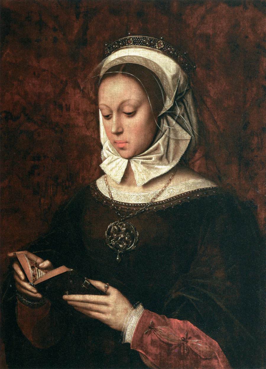 Young Woman in Orison Reading a Book of Hours, vintage artwork by Ambrosius Benson, A3 (16x12") Poster Print