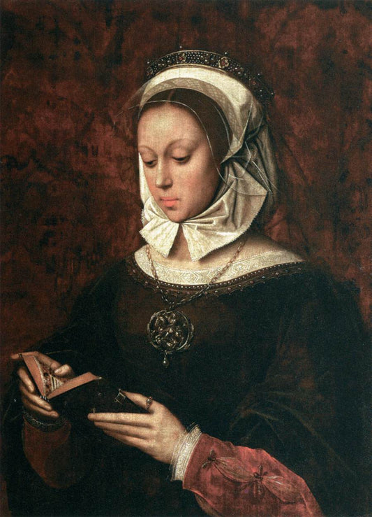 Young Woman in Orison Reading a Book of Hours, vintage artwork by Ambrosius Benson, A3 (16x12") Poster Print