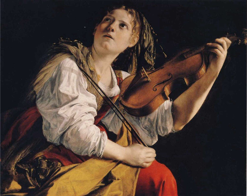 Young Woman Playing a Violin, vintage artwork by Orazio Gentileschi, A3 (16x12") Poster Print