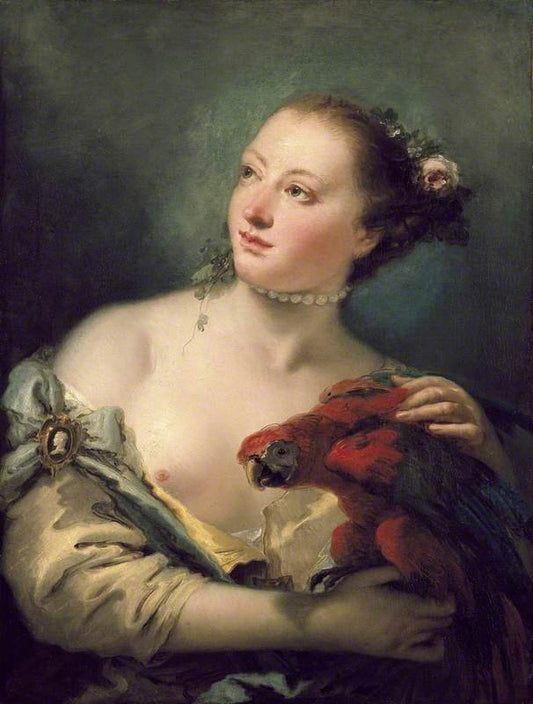 Young Woman with Macaw by Giovanni-Battista Tiepolo, vintage art, modern poster print